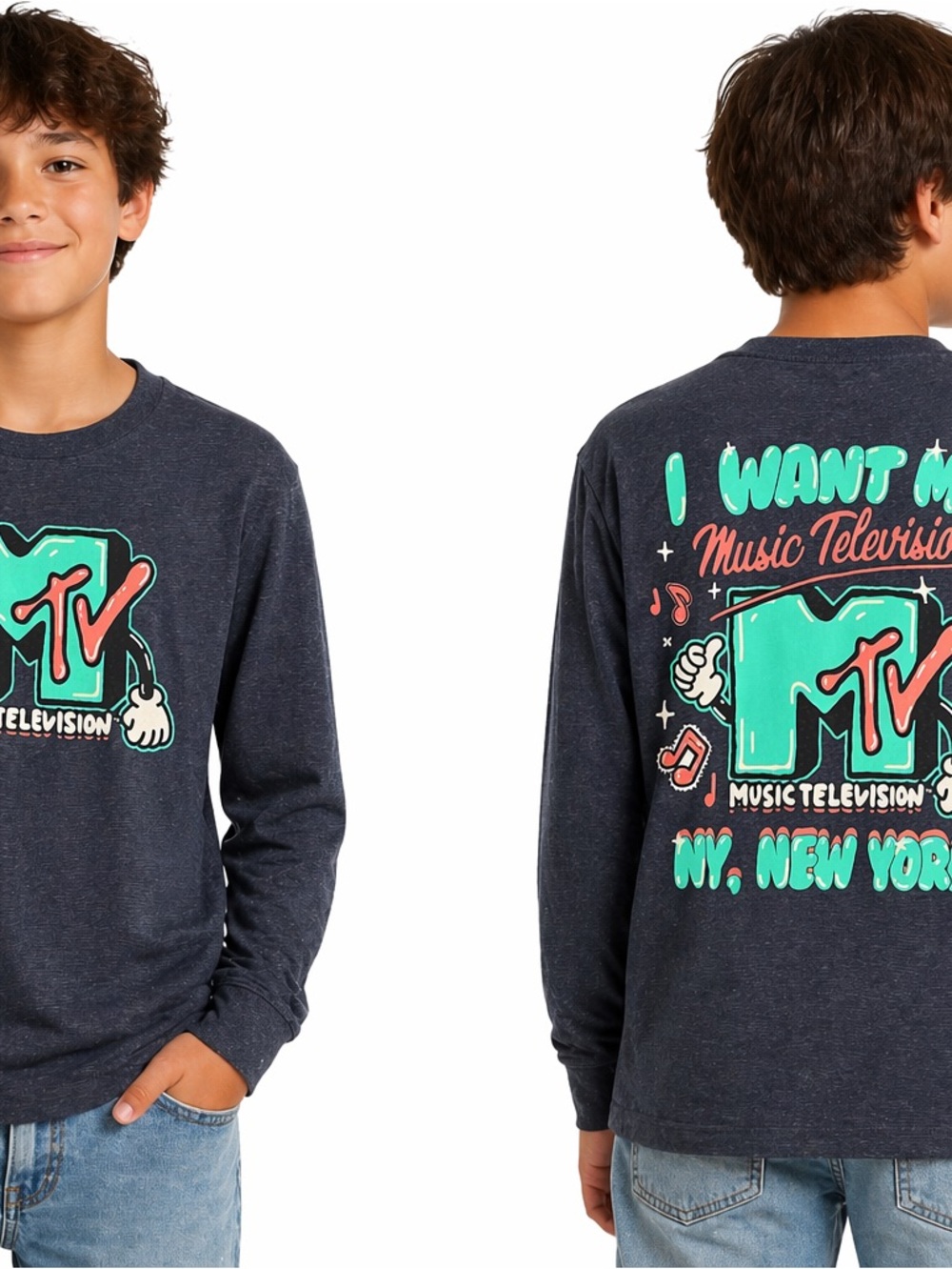 MTV Printed Logo Tee in Heather Navy